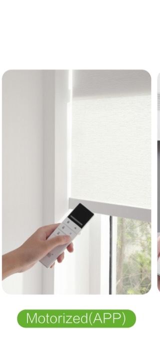 Hand using a smartphone-style remote to operate a motorised blind.
