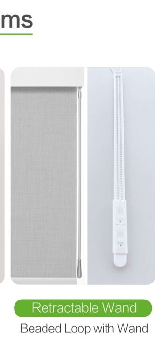 Retractable wand control with beaded loop on a roller blind.