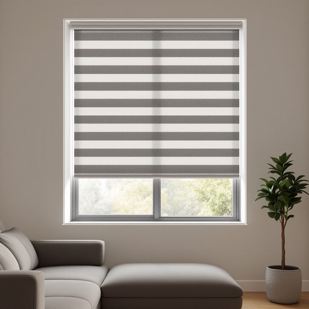 Day-night roller blinds installed in a modern NZ living room.