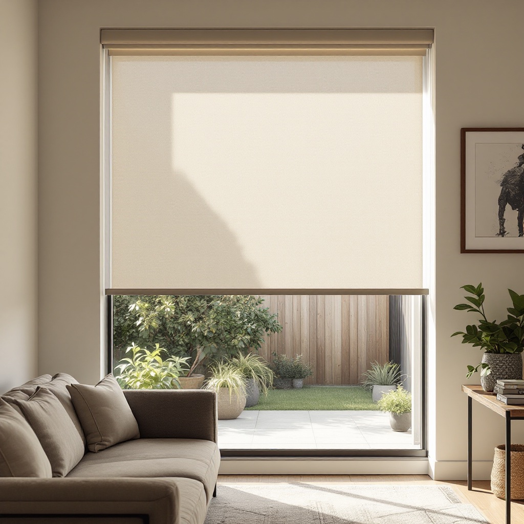 Sunscreen roller blinds preserving an outward view while cutting glare.